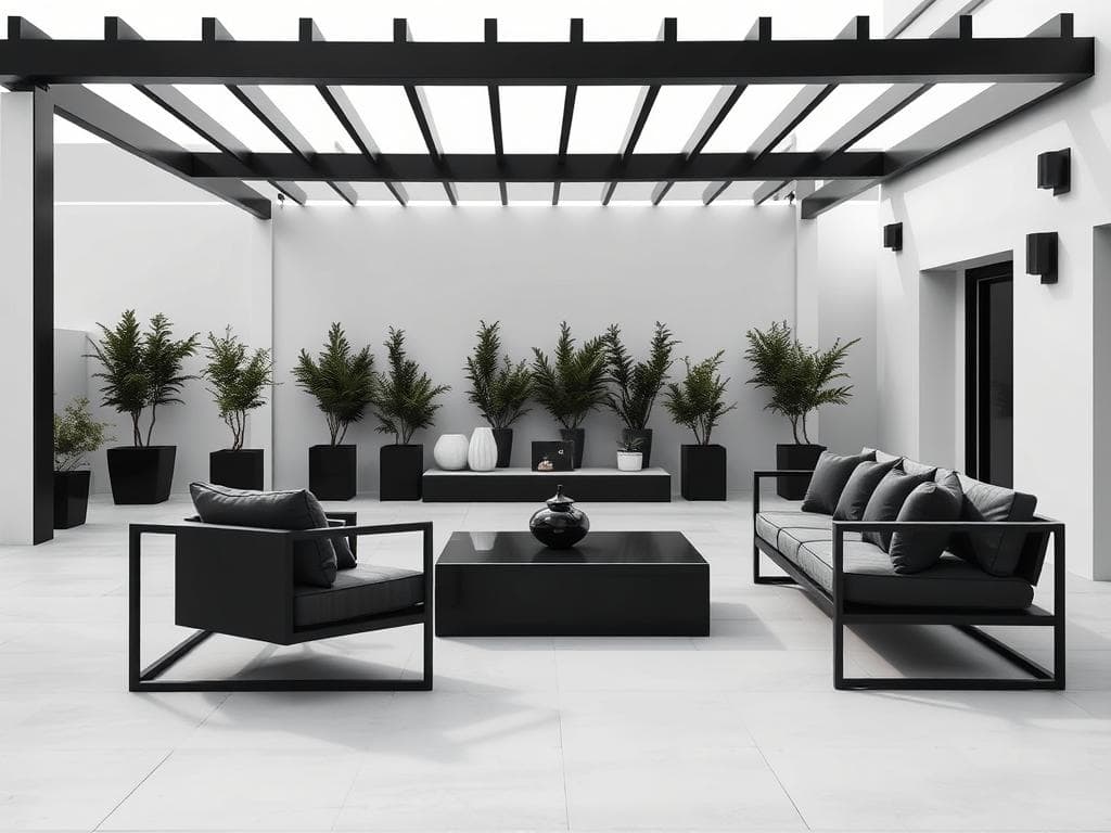 Schwarz-Weiß-Terrassenmöbel