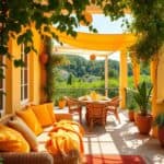 Sommerliche Terrassen mit Gelb und Orange als Leitfarben