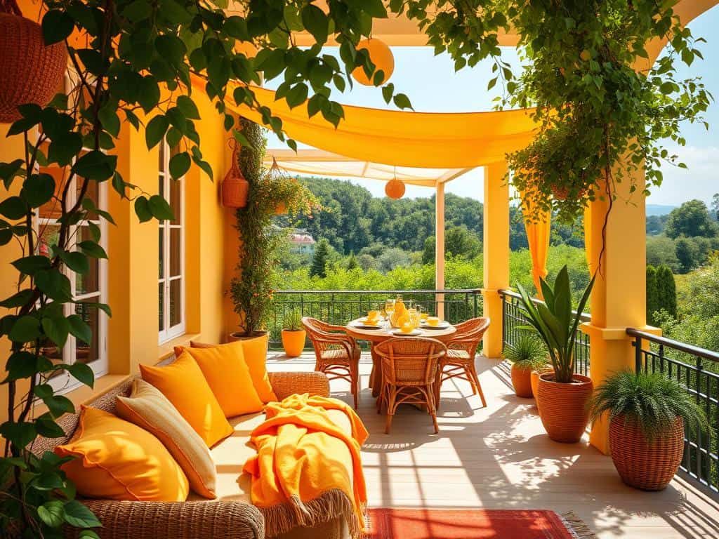Sommerliche Terrassen mit Gelb und Orange als Leitfarben