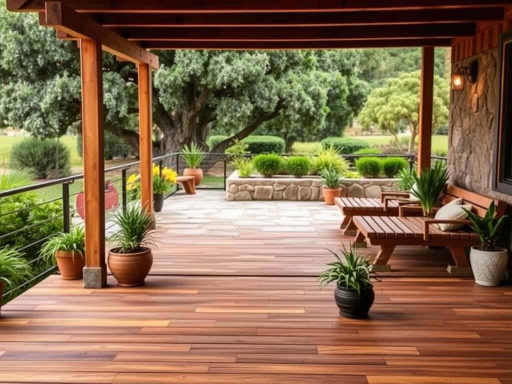 Terrassen im Naturlook mit Holzfarben und gedeckten Tönen