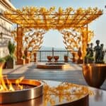 Terrassen mit Metallfarben wie Kupfer, Bronze und Gold inszenieren