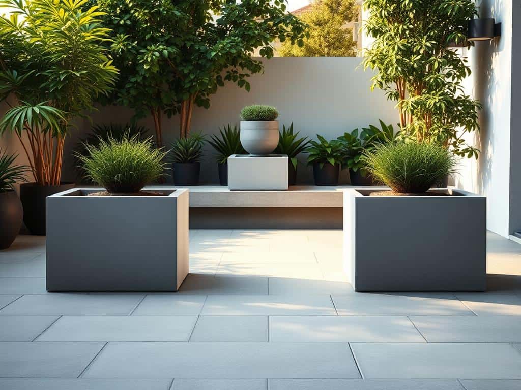 Betonvasen Platzierung auf der Terrasse Betonvasen Platzierung auf der Terrasse