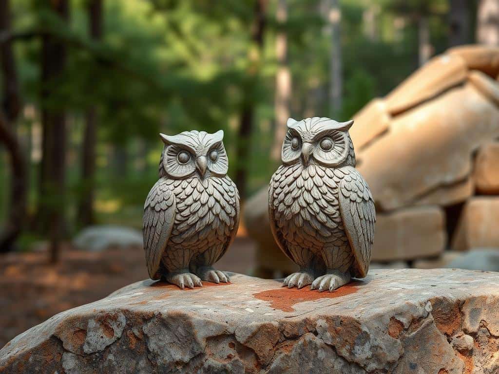 Eulen-Figuren aus Stein Eulen-Figuren aus Stein
