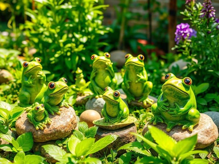 Mehr über den Artikel erfahren Frosch-Skulpturen aus Keramik als verspielte Gartenakzente