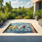 Miniteich mit Schwimmpflanzen für moderne Terrassen