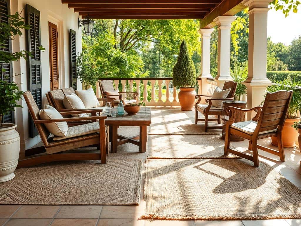 Seegras-Teppiche im klassischen Terrassendesign Seegras-Teppiche im klassischen Terrassendesign