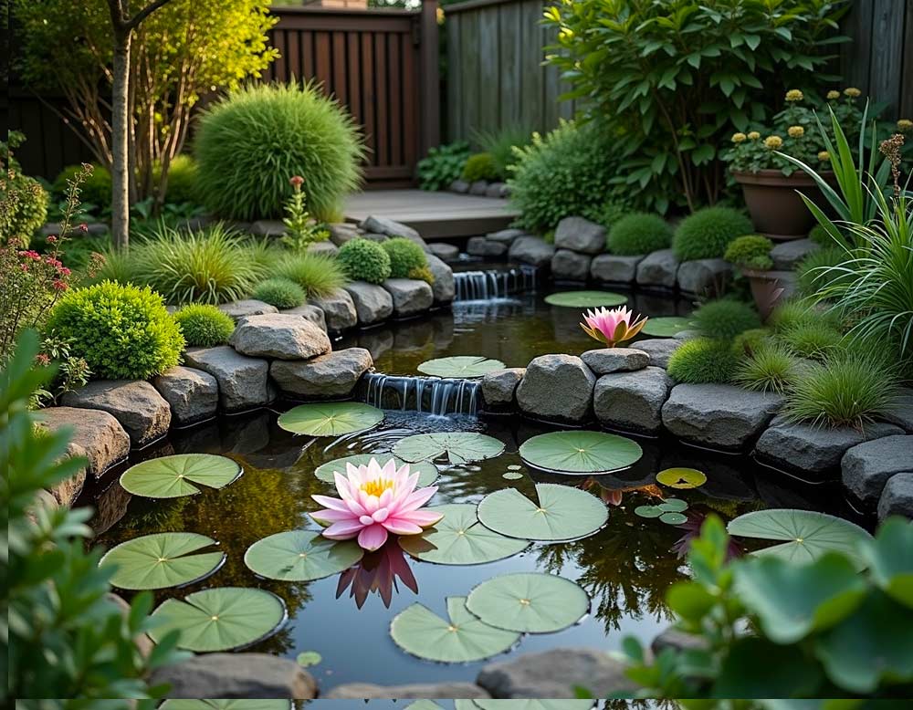Kleiner Wassergarten mit Seerosen im Miniteich Kleiner Wassergarten mit Seerosen im Miniteich