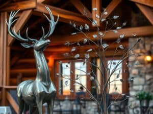Mehr über den Artikel erfahren Hirsche aus Metall für rustikale Chalet-Terrassen