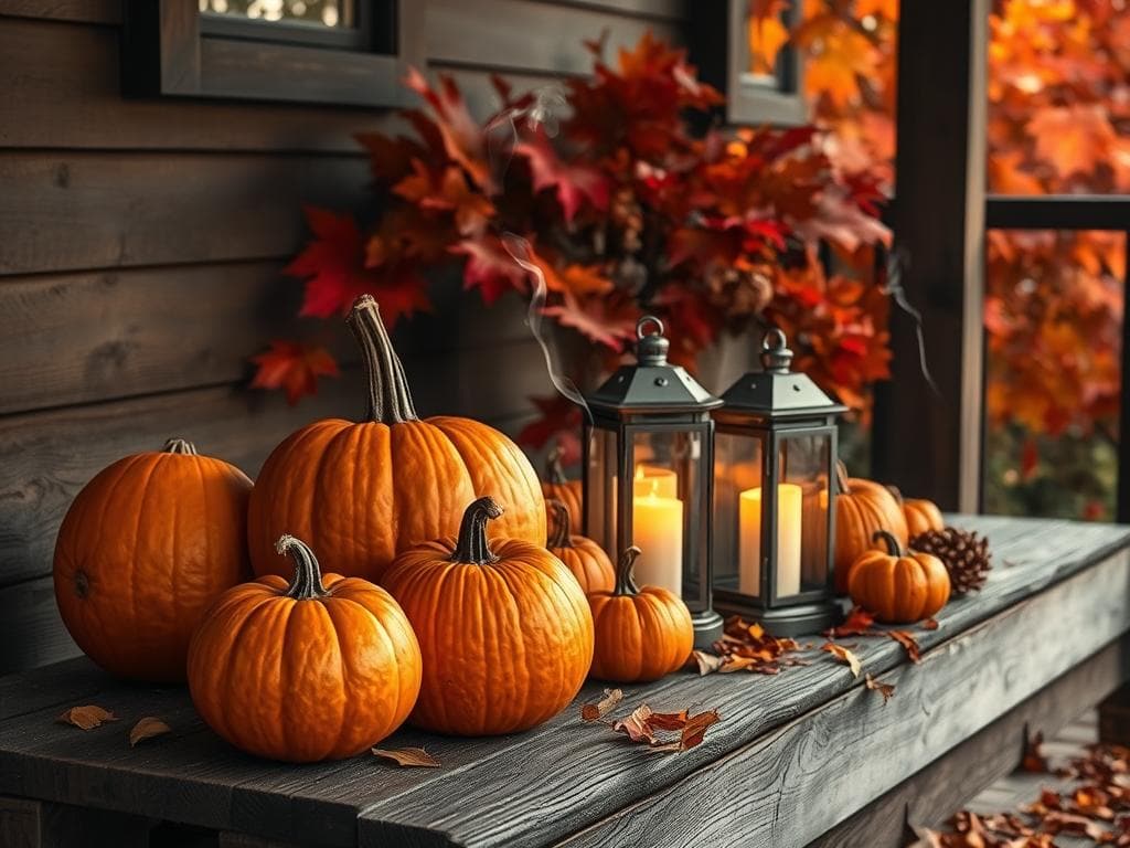 Herbstdeko mit Kürbissen und Laternen Herbstdeko mit Kürbissen und Laternen