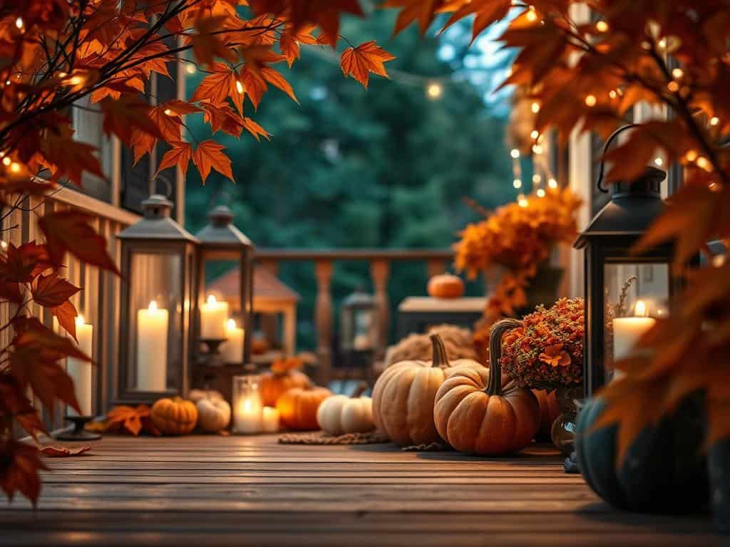 Stimmungsvolle Herbstbeleuchtung mit Laternen und Kerzen Stimmungsvolle Herbstbeleuchtung mit Laternen und Kerzen