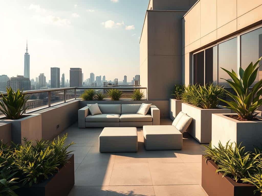 Betonmöbel auf Dachterrasse