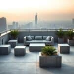 Dachterrassen mit Beton Couches und Sitzwürfeln minimalistisch gestalten