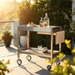 Mobile Servierwagen aus Edelstahl für die Terrasse