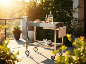 Mehr über den Artikel erfahren Mobile Servierwagen aus Edelstahl für die Terrasse