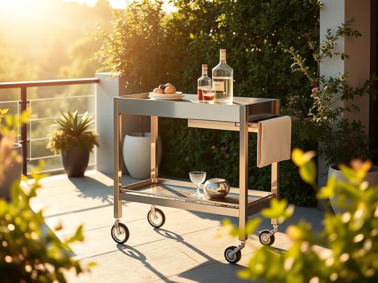 Mehr über den Artikel erfahren Mobile Servierwagen aus Edelstahl für die Terrasse