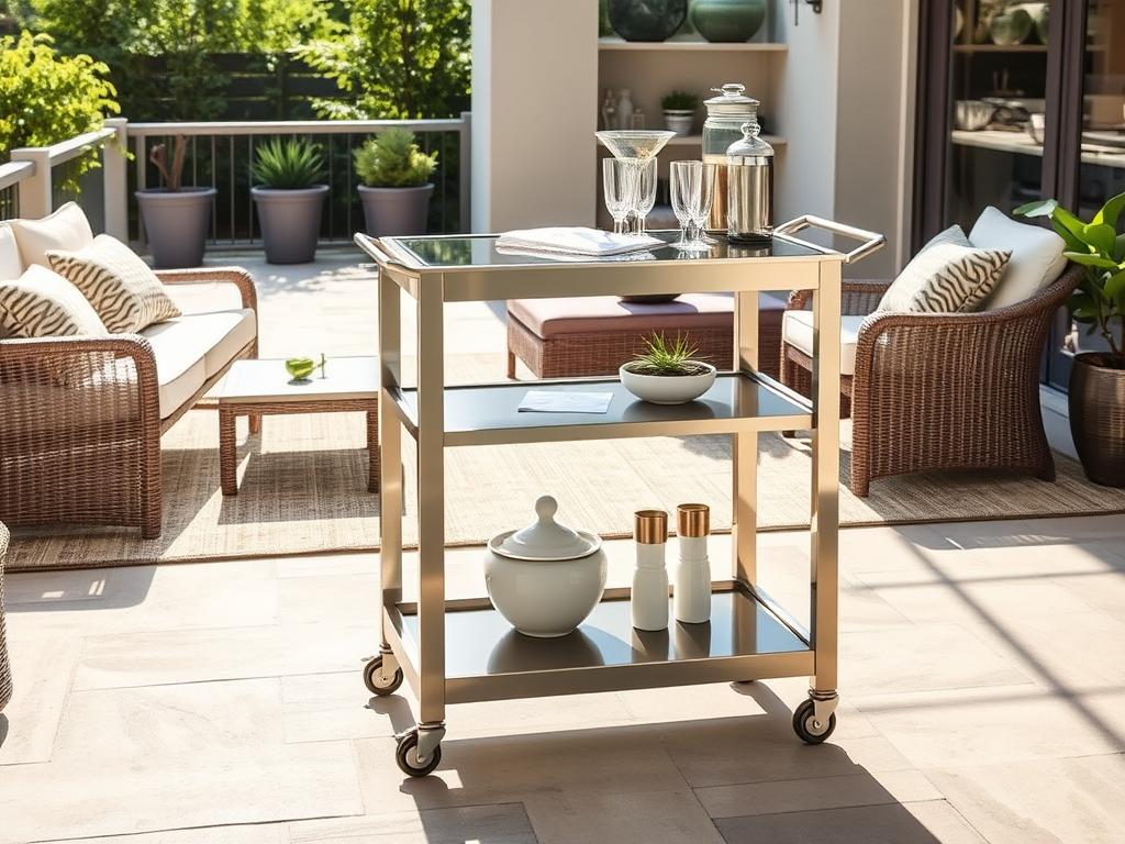 Servierwagen aus Edelstahl für Terrassengestaltung