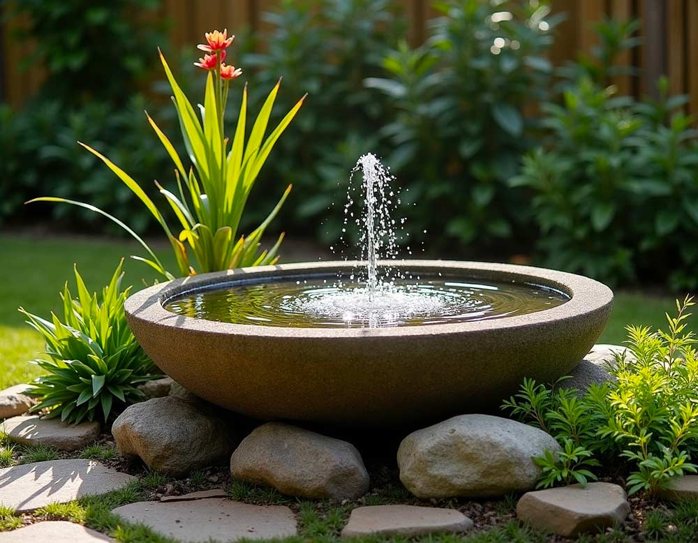 Kleiner Wassergarten mit Wasserschale Kleiner Wassergarten mit Wasserschale