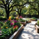 Barrierefreier Garten mit erhöhten Pflanzflächen und breiten Wegen