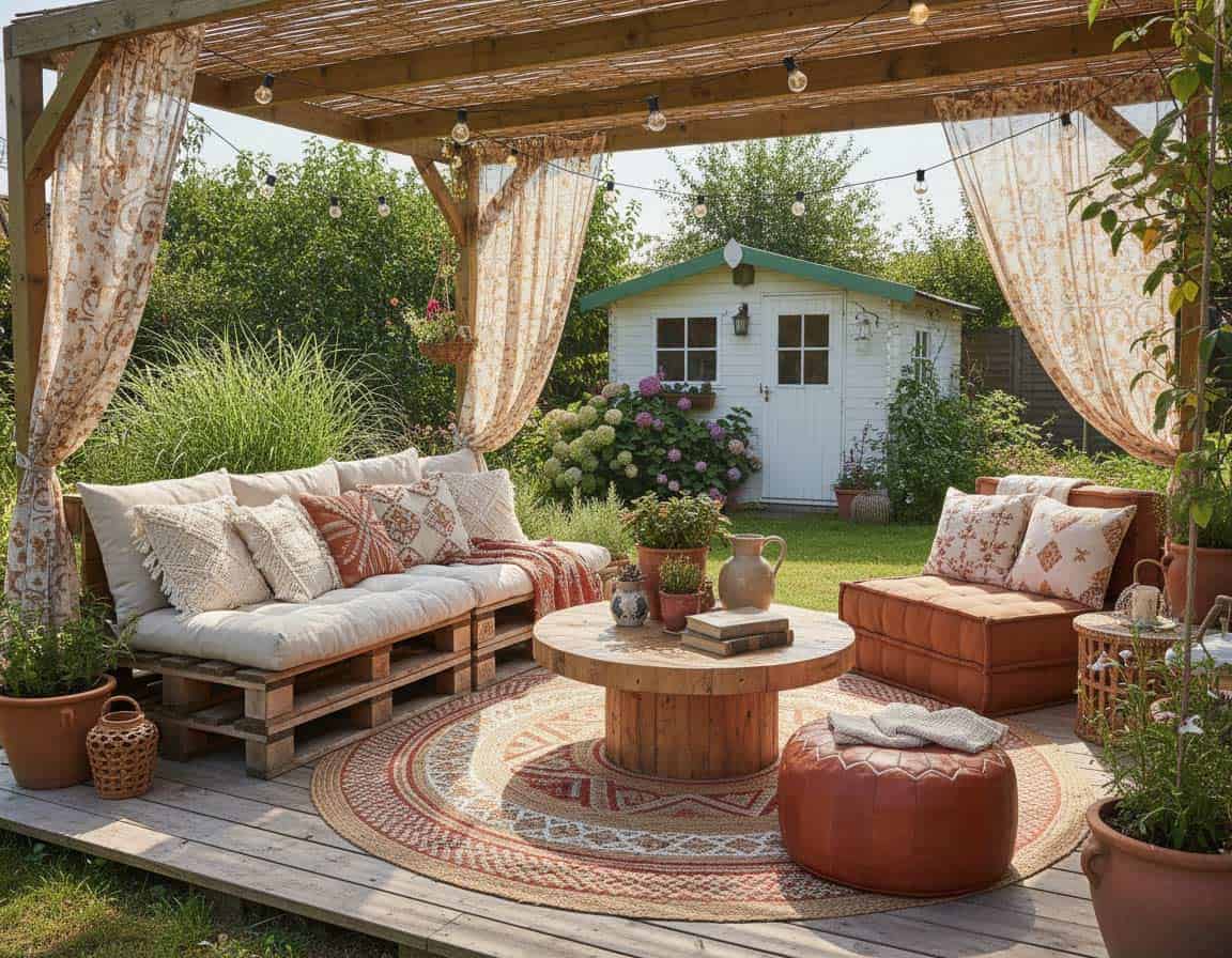 Terrassen im Boho Stil mit warmen Erdtönen und Mustern