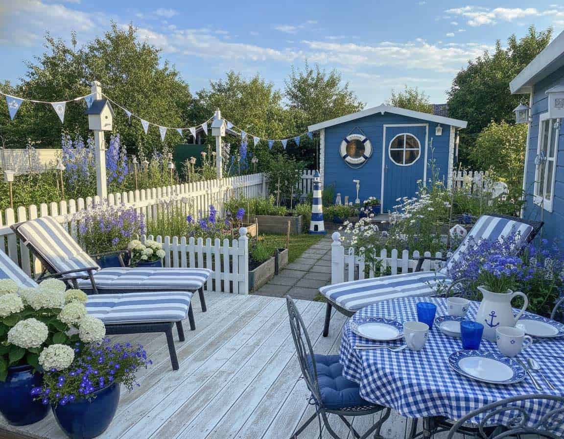 Kleingarten mit Terrasse mit maritimen Stil Kleingarten mit Terrasse mit maritimen Stil