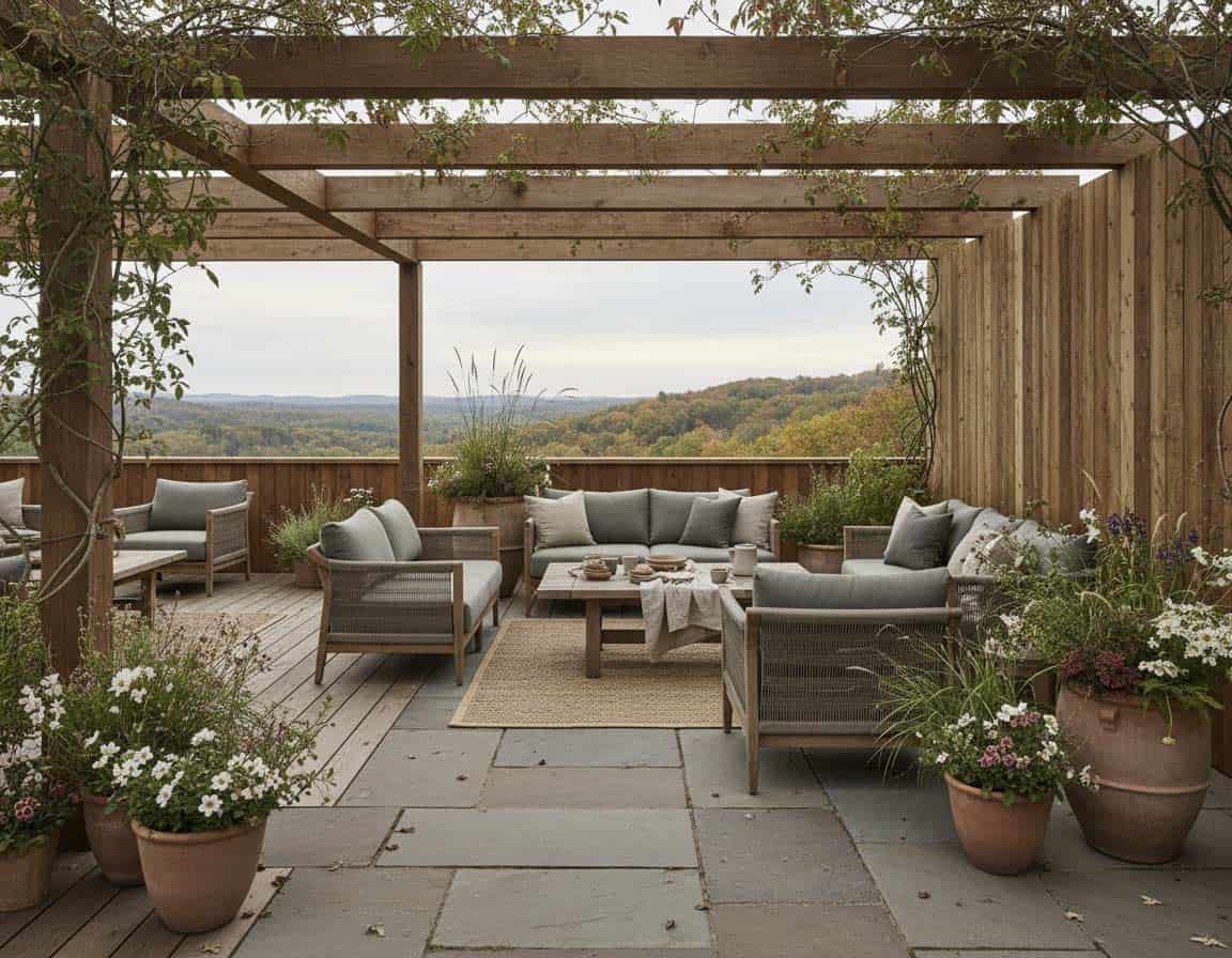 Terrassen im Naturlook mit Holzfarben und gedeckten Tönen Terrassen im Naturlook mit Holzfarben und gedeckten Tönen