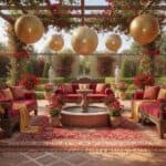 Orientalisch inspirierte Terrassen mit kräftigen Rot und Goldtönen
