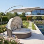 Runde Sitzinsel mit integriertem Sonnensegel – Sonneninseln für den Luxus-Stil