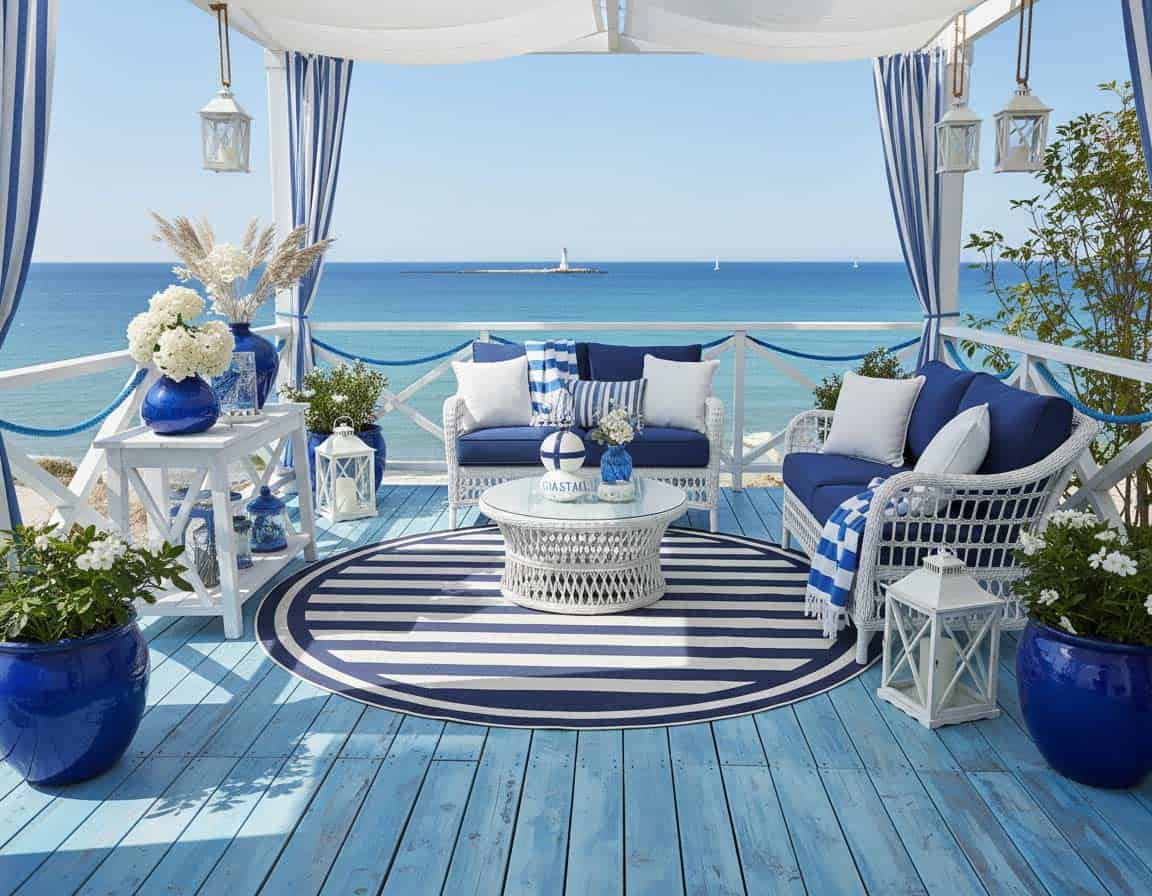 Maritime Terrasse mit Blau und Weiß Maritime Terrasse mit Blau und Weiß