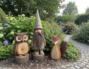 Mehr über den Artikel erfahren Holz-Gartenfiguren als rustikale Dekorationsakzente