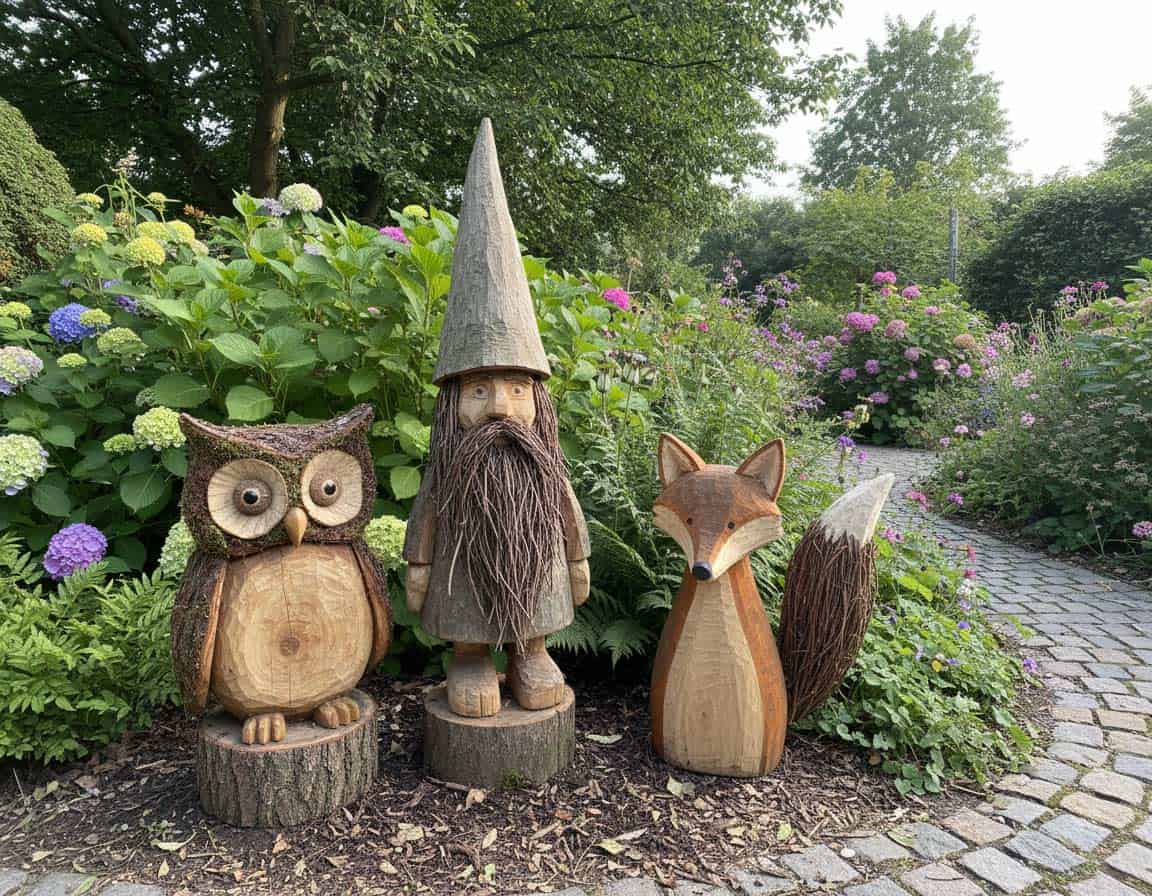 Holz-Gartenfiguren als rustikale Dekorationsakzente