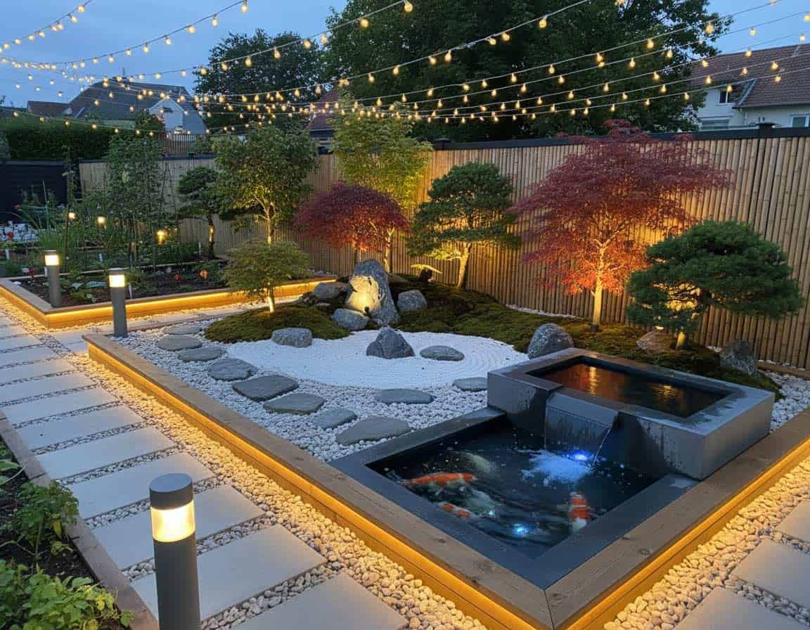 Japan Garten mit moderner Beleuchtung