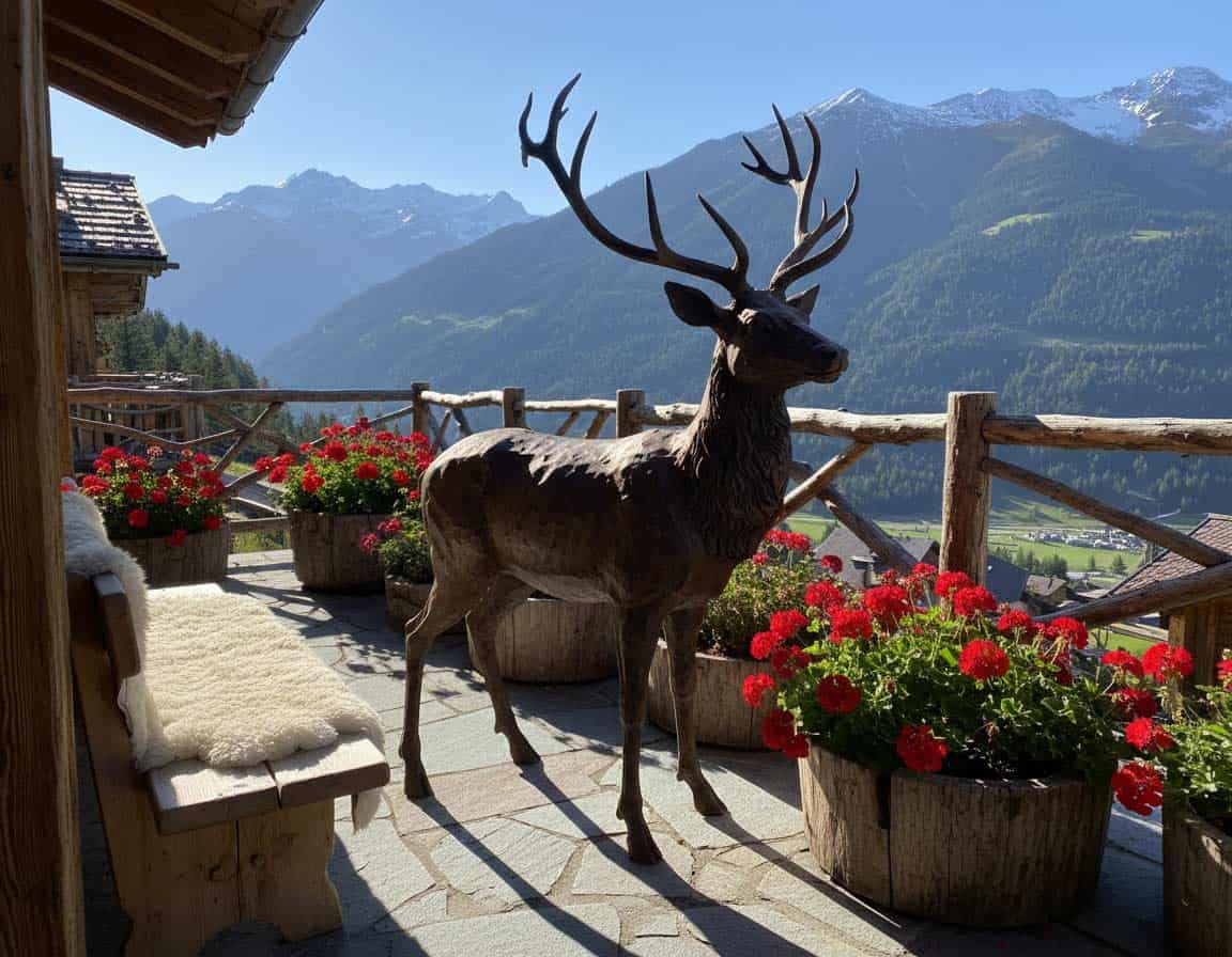 Metall Hirsch als Deko für rustikale Chalet-Terrassen Metall Hirsch als Deko für rustikale Chalet-Terrassen