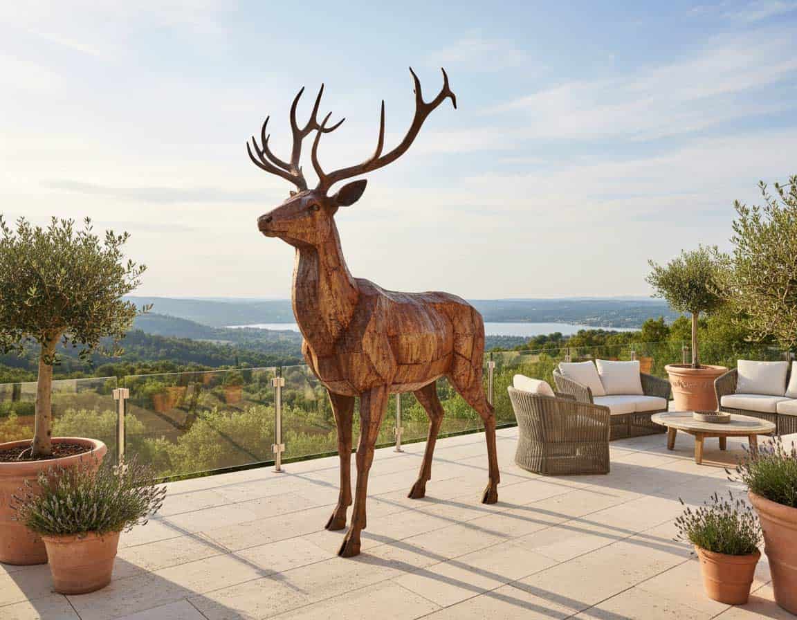 Großer Metall Hirsch auf einer Terrasse Großer Metall Hirsch auf einer Terrasse
