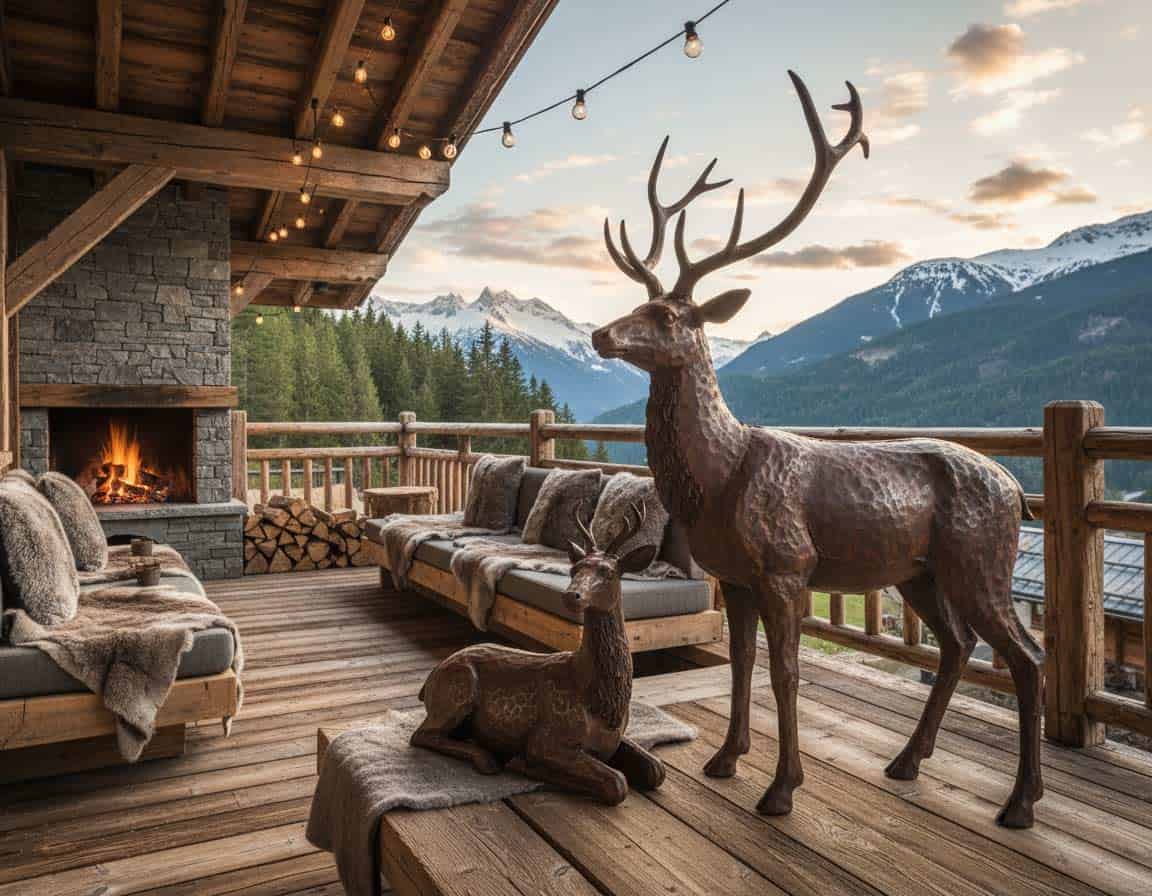 Hirsche aus Metall für rustikale Chalet-Terrassen Hirsche aus Metall für rustikale Chalet-Terrassen