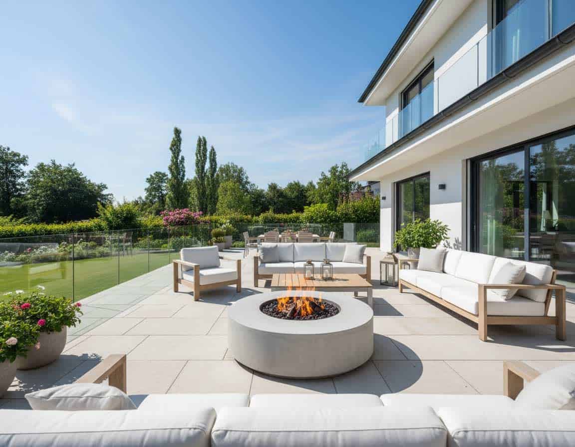 Moderne Feuerstelle auf der Terrasse Moderne Feuerstelle auf der Terrasse