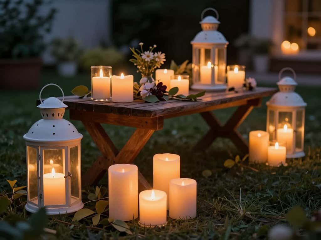 Kerzen und Windlichter draußen