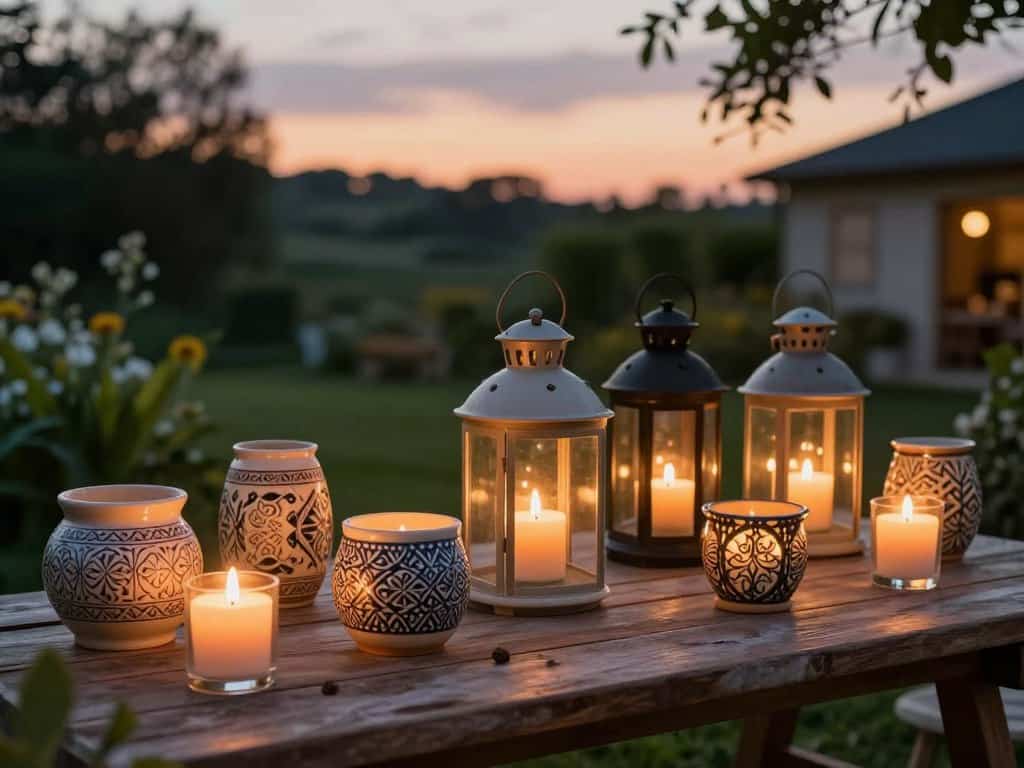 Kerzen und Windlichter draußen