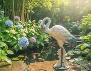 Mehr über den Artikel erfahren Kranich-Figuren aus Keramik für asiatisch inspirierte Outdoor-Bereiche