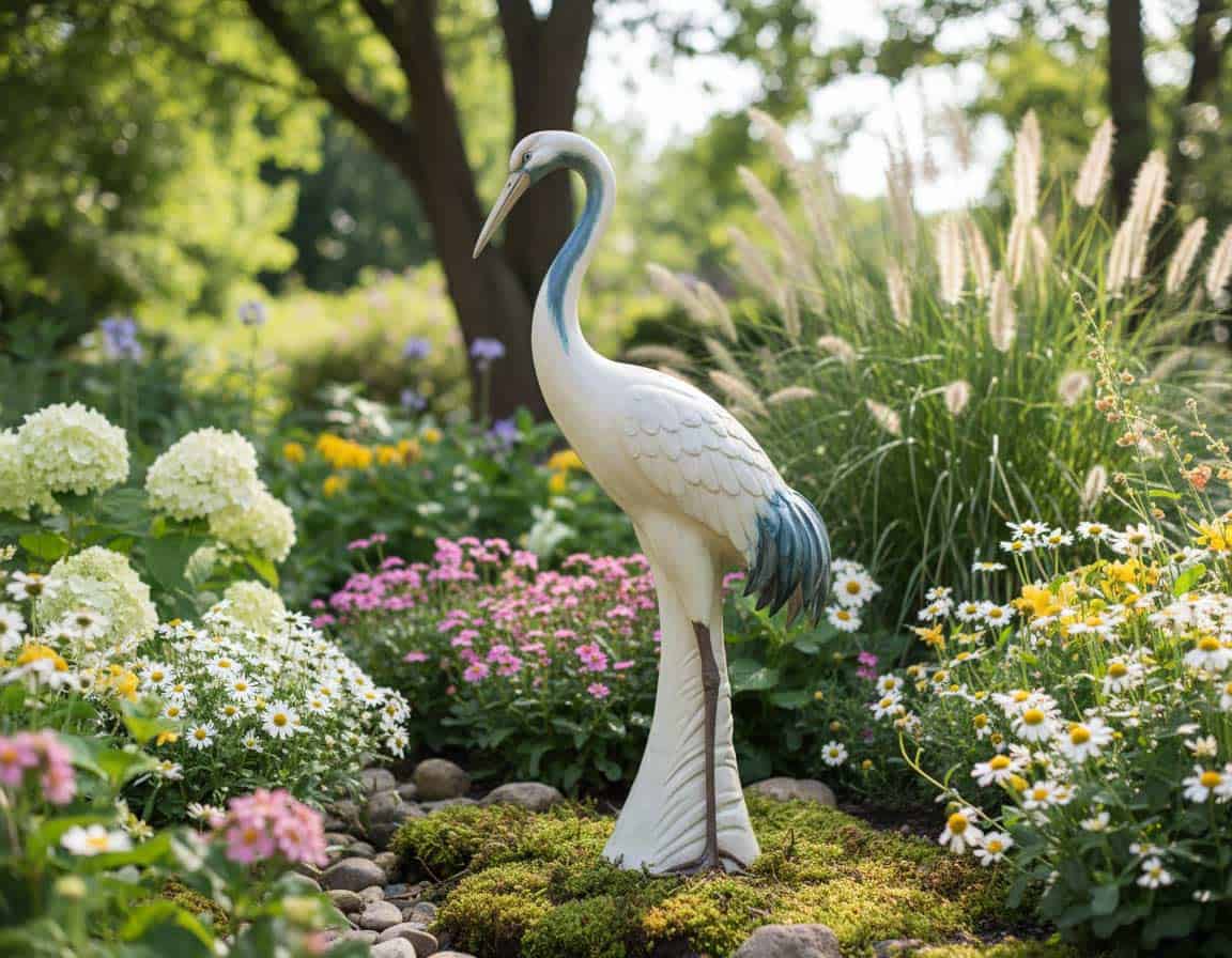 Keramik Kranich-Figur im Garten Keramik Kranich-Figur im Garten